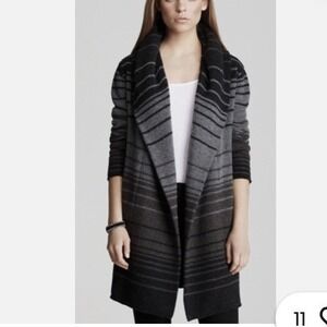 Vince Sophie Hooded Cardigan Sz L Yak Wool Gray Striped Sweater Long Hooded